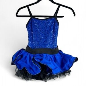 Weissman Royal Blue Sequin Black Tulle Tutu Dance Costume Size IC Large Child